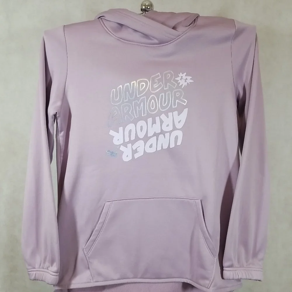 Under Armour  Pullover Hoodie Fleece Sweatshirt  Purple With Logo  Girls Size L‎